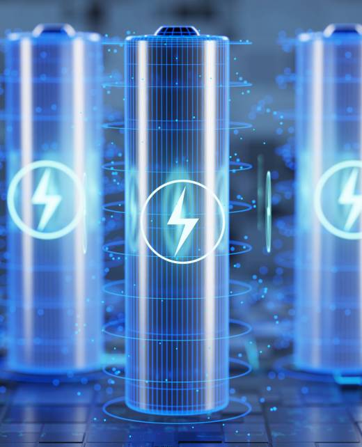 three AA batteries on a technological background. battery fast charging concept. AA batteries. 3D visualization three AA batteries on a technological background. battery fast charging concept. AA batteries. 3D visualization..